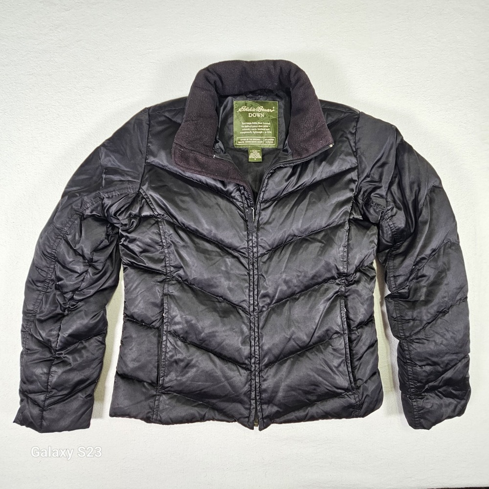Eddie Bauer Jacket Mens Small Black Goose Down Puffer Quilted Winter
